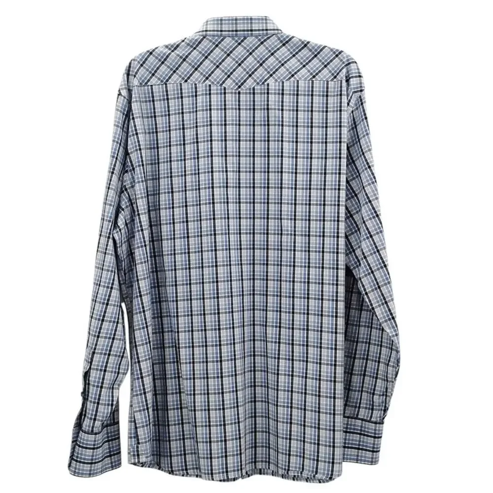 Banana Republic Plaid Dress Shirt Button Up Plaid Flap Pockets Blue White XL